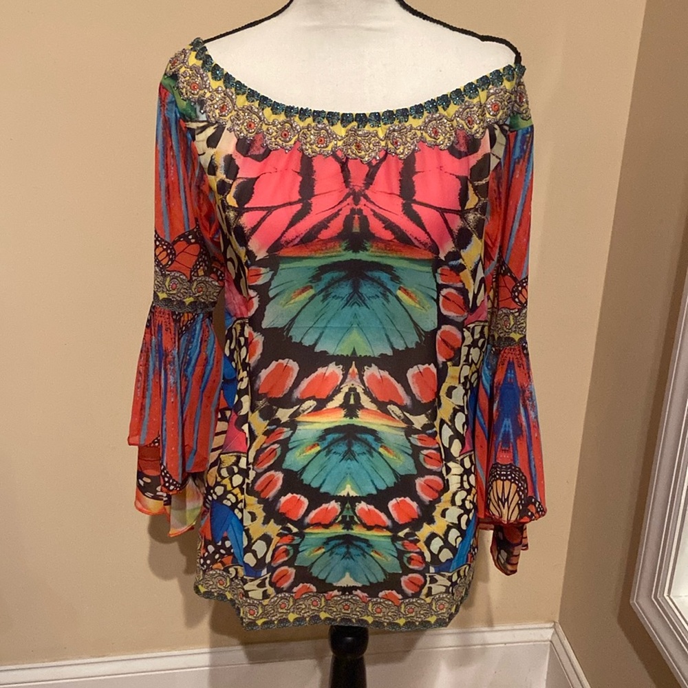RANEE’S MIAMI Butterfly Print Off The Shoulder Exotic Coverup Top NWT One Size